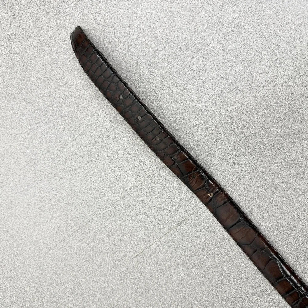Fossil Belt Womens Medium Brown Croco Embossed Leather BT5096 Mixed Metal Buckle